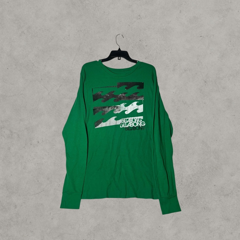 Billabong Mens Green Long Sleeve Graphic Wave Logo T-Shirt Crew Neck Large